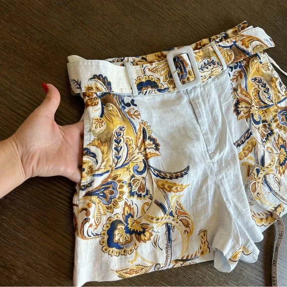 JOIE 100% Linen belted shorts, powder blue, bohemian floral print, size M NWT - Picture 6 of 16